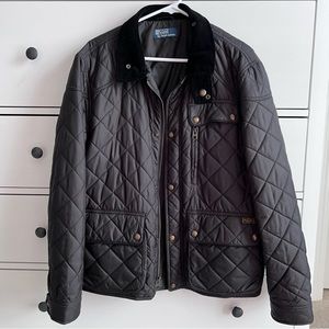 Ralph Lauren quilted water resistant coat in black.  Like new size large